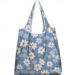 Women's Floral Print Reusable Tote Bag, Eco-Friendly Foldable Shopping Bag for Everyday Use