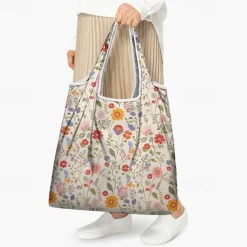 Women's Floral Print Reusable Tote Bag, Eco-Friendly Foldable Shopping Bag for Everyday Use