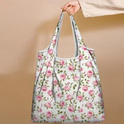 Women's Floral Print Reusable Tote Bag, Eco-Friendly Foldable Shopping Bag for Everyday Use