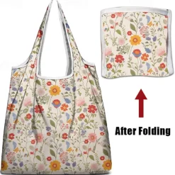 Women's Floral Print Reusable Tote Bag, Eco-Friendly Foldable Shopping Bag for Everyday Use