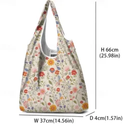Women's Floral Print Reusable Tote Bag, Eco-Friendly Foldable Shopping Bag for Everyday Use