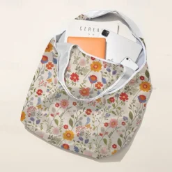 Women's Floral Print Reusable Tote Bag, Eco-Friendly Foldable Shopping Bag for Everyday Use