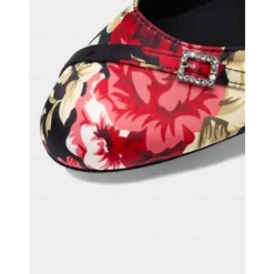Women's Floral Satin Latin Dance Heels – Elegant Strappy Ballroom Shoes for Performances & Salsa Practice