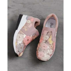 Women's Floral Sequin Slip-On Sneakers - Comfortable Glitter Casual Shoes with Wedge Sole, Perfect for Walking or Party Wear