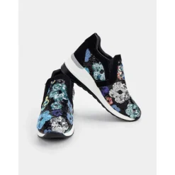 Women's Floral Sequin Slip-On Sneakers - Comfortable Glitter Casual Shoes with Wedge Sole, Perfect for Walking or Party Wear