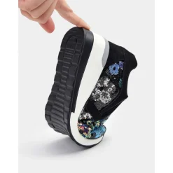 Women's Floral Sequin Slip-On Sneakers - Comfortable Glitter Casual Shoes with Wedge Sole, Perfect for Walking or Party Wear