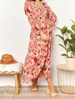 Women's Floral V Neck Maxi Dress Long Sleeve Spring Fall
