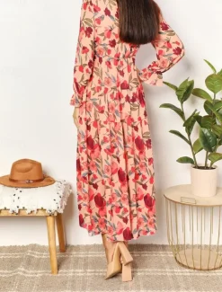 Women's Floral V Neck Maxi Dress Long Sleeve Spring Fall