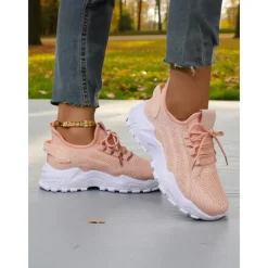 Women's Flyknit Athletic Sneakers – Lightweight Lace-Up Trainers for Walking, Gym and Casual Outings