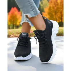 Women's Flyknit Athletic Sneakers – Lightweight Lace-Up Trainers for Walking, Gym and Casual Outings