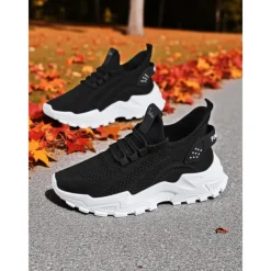 Women's Flyknit Athletic Sneakers – Lightweight Lace-Up Trainers for Walking, Gym and Casual Outings