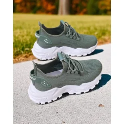 Women's Flyknit Athletic Sneakers – Lightweight Lace-Up Trainers for Walking, Gym and Casual Outings