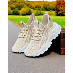 Women's Flyknit Athletic Sneakers – Lightweight Lace-Up Trainers for Walking, Gym and Casual Outings