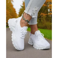 Women's Flyknit Athletic Sneakers – Lightweight Lace-Up Trainers for Walking, Gym and Casual Outings