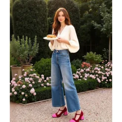 Women's French Style Red and Pink T-Strap Block Heel Mary Jane Pumps - Retro Comfortable Walking Shoes for Afternoon Tea, Parties, Office, and Daily Outfits