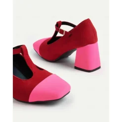 Women's French Style Red and Pink T-Strap Block Heel Mary Jane Pumps - Retro Comfortable Walking Shoes for Afternoon Tea, Parties, Office, and Daily Outfits