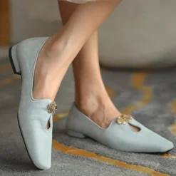 Women's Fuchsia Suede Ballet Flats – Elegant Vintage Style Loafers with Floral Buckle for Office, Tea Party & Daily Wear