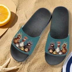 Women's Funny Chicken Print Slide Sandals – Comfortable Casual Slides for Summer & Beachwear