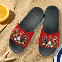 Women's Funny Chicken Print Slide Sandals – Comfortable Casual Slides for Summer & Beachwear