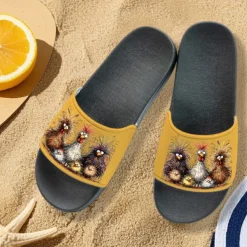 Women's Funny Chicken Print Slide Sandals – Comfortable Casual Slides for Summer & Beachwear