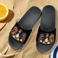 Women's Funny Chicken Print Slide Sandals – Comfortable Casual Slides for Summer & Beachwear