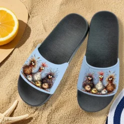 Women's Funny Chicken Print Slide Sandals – Comfortable Casual Slides for Summer & Beachwear