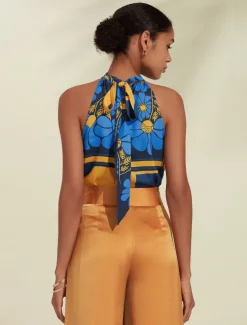 Women's Geometic Flower / Plants Vacation Weekend Sleeveless Blue Ruched Tie back / Tie front Sleeveless Blouses Tied Neck Summer