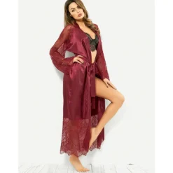 Women's Gift Robes Gown Pajamas Bathrobes Home Party Wedding Party Lace Patchwork Pure Color Spandex Simple Casual Soft Fall Winter Long Sleeve Lace Up Belt Included Home Outfits