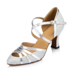 Women's Glitter Latin Dance Heels – Strappy Ballroom Performance Shoes with Buckle for Salsa, Tango & Party Events