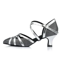 Women's Glitter Latin Dance Heels – Strappy Ballroom Performance Shoes with Buckle for Salsa, Tango & Party Events