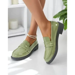 Women's Glossy Faux Leather Loafers with Round Toe and Low Heel, Elegant Slip-On Work Shoes for Urban Professionals, All-Day Wear