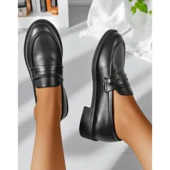 Women's Glossy Faux Leather Loafers with Round Toe and Low Heel, Elegant Slip-On Work Shoes for Urban Professionals, All-Day Wear
