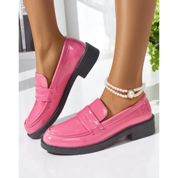 Women's Glossy Faux Leather Loafers with Round Toe and Low Heel, Elegant Slip-On Work Shoes for Urban Professionals, All-Day Wear