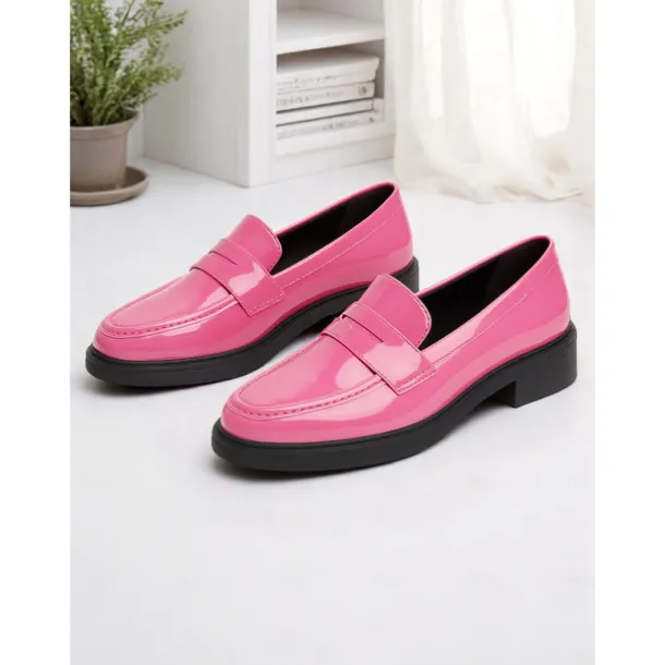 Women's Glossy Faux Leather Loafers with Round Toe and Low Heel, Elegant Slip-On Work Shoes for Urban Professionals, All-Day Wear