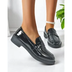 Women's Glossy Faux Leather Loafers with Round Toe and Low Heel, Elegant Slip-On Work Shoes for Urban Professionals, All-Day Wear