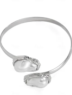 Women's Gold Chunky Choker,Bracelet, Ring Necklace with Baroque Pearl - Bold Statement Jewelry for Weddings, Galas and Evening Parties