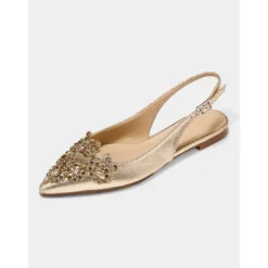 Women's Gold Embellished Pointed Toe Slingback Flats with Crystal Detailing - Luxurious Bridal Shoes for Weddings and Special Events