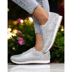 Women's Gold Glitter Lace-Up Sneakers with Comfortable Sole, Lightweight Design and Trendy Style for Parties, Casual Outfits and Festive Occasions