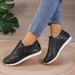 Women's Gold Glitter Slip-On Sneakers – Sparkly Casual Walking Shoes for Fashion & Everyday Wear