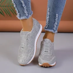 Women's Gold Glitter Slip-On Sneakers – Sparkly Casual Walking Shoes for Fashion & Everyday Wear