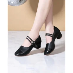 Women's Gold Glitter Toe Dance Shoes with Double Straps - Professional Low Heel Ballroom Latin Shoes for Performances and Dance Classes