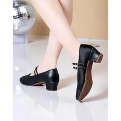 Women's Gold Glitter Toe Dance Shoes with Double Straps - Professional Low Heel Ballroom Latin Shoes for Performances and Dance Classes