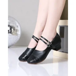 Women's Gold Glitter Toe Dance Shoes with Double Straps - Professional Low Heel Ballroom Latin Shoes for Performances and Dance Classes