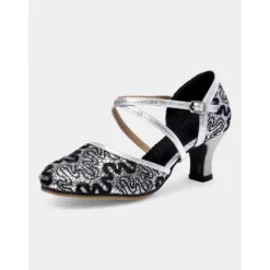 Women's Gold Lace Dance Shoes with Cross-Strap Design – Low Heel Ballroom and Latin Dance Pumps