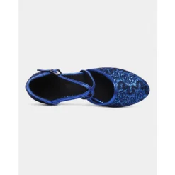 Women's Gold Lace Dance Shoes with Cross-Strap Design – Low Heel Ballroom and Latin Dance Pumps