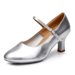 Women's Gold Latin Dance Shoes – Mary Jane Ballroom Heels with Suede Sole for Salsa & Performance