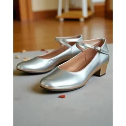 Women's Gold Low Heel Character Dance Shoes - Soft Sole Cross-Strap Professional Ballroom Practice Shoes for Latin and Jazz Performances