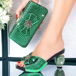 Women's Gold Rhinestone-Embellished Heels with Matching Clutch Bag – Elegant Open-Toe Sandals for Weddings & Special Occasions