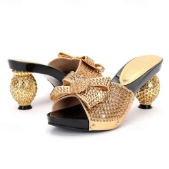 Women's Gold Rhinestone-Embellished Heels with Matching Clutch Bag – Elegant Open-Toe Sandals for Weddings & Special Occasions