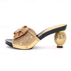 Women's Gold Rhinestone-Embellished Heels with Matching Clutch Bag – Elegant Open-Toe Sandals for Weddings & Special Occasions
